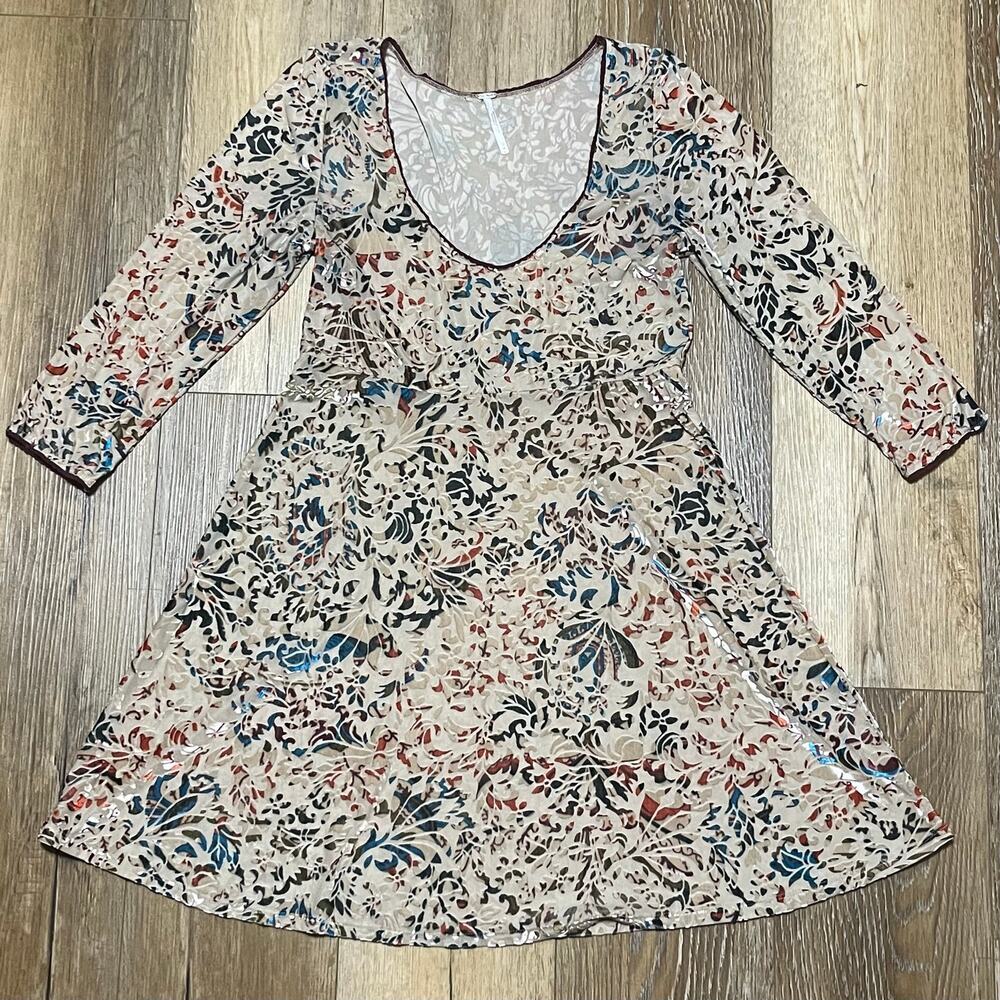Free People Musa Velvet Burnout Skater Babydoll Dress Medium Boho Festival Y2K